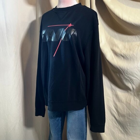 7 for all Mankind  Black  Graphic Print  Reversible “FAM”  Crewneck  Pullover Me - Picture 1 of 12
